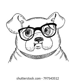 Black and white vector sketch of a dog. Vector Illustration.