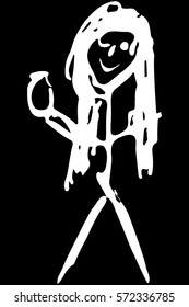 black and white vector sketch doodles a woman with a jar or bottle