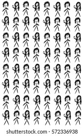 black and white vector sketch doodles a woman with a jar or bottle