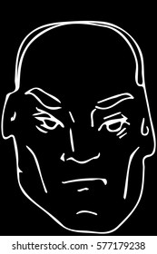 black and white vector sketch of the face of the adult bald man