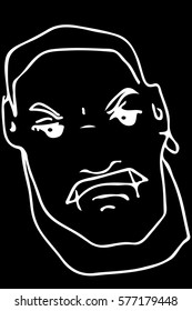 black and white vector sketch of the face of an angry adult male