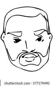 black and white vector sketch of the face of an adult male with a beard