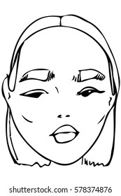 black and white vector sketch of the face of a beautiful young girl