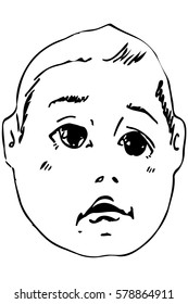 black and white vector sketch of the face of a beautiful baby