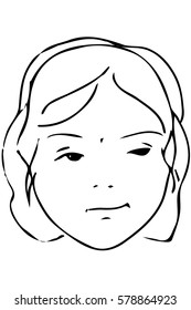 black and white vector sketch of the face of a beautiful young girl
