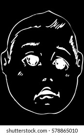 black and white vector sketch of the face of a beautiful baby