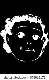 black and white vector sketch of the face of a beautiful baby