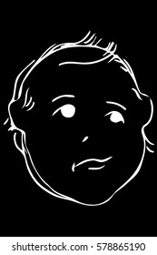black and white vector sketch of the face of a beautiful baby