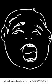 black and white vector sketch of the face of the child who cries 
