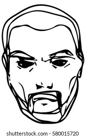 black and white vector sketch of the face of an adult male with a beard