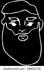 black and white vector sketch of the face of an adult male with a beard