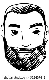 black and white vector sketch of the face of an adult male with a beard