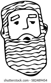black and white vector sketch of the face of an adult male with a beard