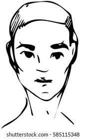 black and white vector sketch of the face of a handsome young man