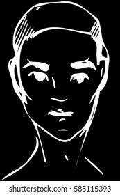 black and white vector sketch of the face of a handsome young man