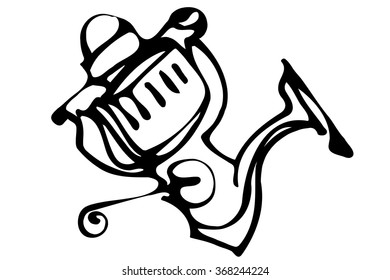 black and white vector sketch of fast-response Fishing Reels