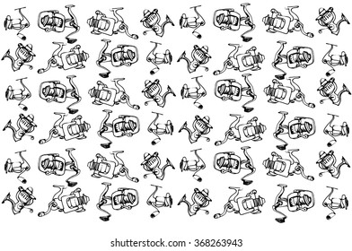 black and white vector sketch of fast-response Fishing Reels