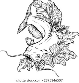 Black and white. Vector sketch of a fish