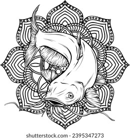 Black and white. Vector sketch of a fish