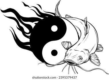 Blanco y negro. Esbozo vectorial de un pez