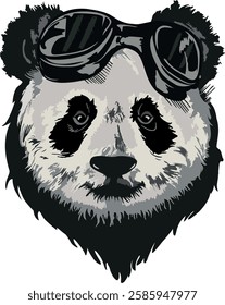 Black and white vector sketch of a Giant Panda's face.