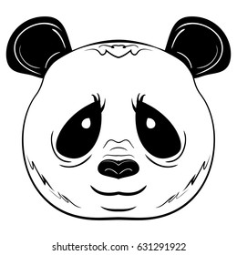 Black and white vector sketch Giant Panda face isolated on white background