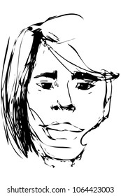 black and white vector sketch of a handsome young man