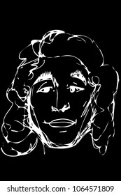 black and white vector sketch of a handsome young man