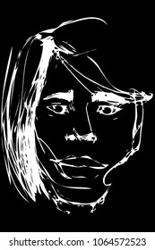 black and white vector sketch of a handsome young man