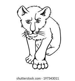 Black and white vector sketch of the lion