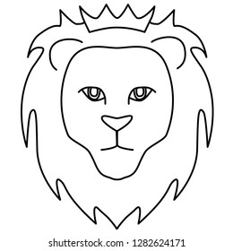 Black and white vector sketch of a lion's head in crown