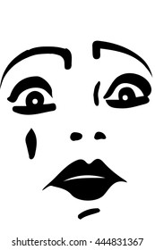 black and white vector sketch white mime with big eyes