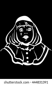 black and white vector sketch white mime with big eyes