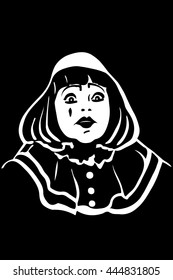 black and white vector sketch white mime with big eyes
