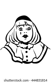 black and white vector sketch white mime with big eyes