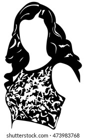 a black and white vector sketch of an oval face girl
