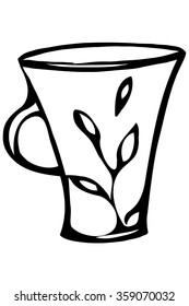 black and white vector sketch of a porcelain coffee cup