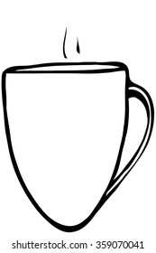 black and white vector sketch of a porcelain coffee cup