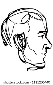black and white vector sketch portrait profile of an elderly man