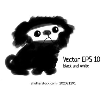 Black and white vector sketch pug