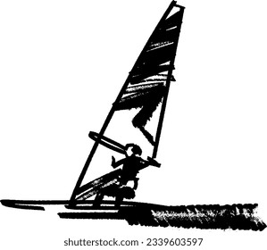 boceto vectorial en blanco y negro del velero