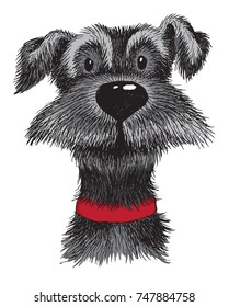 Black and white vector sketch of a scruffy dog's face. Vector illustration. 