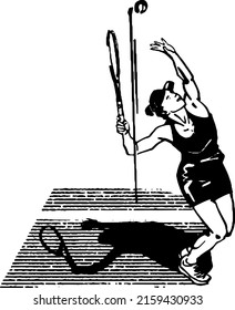 black and white vector sketch silhouette of the big tennis female player