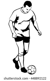 black and white vector sketch soccer soccer player in action