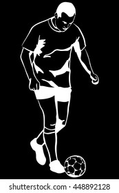 black and white vector sketch soccer soccer player in action