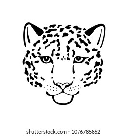 Black and white vector sketch stylized head of leopard.