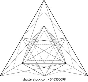 Black and white vector sketch of a tattoo fire triangle, square, polygon, point and seamless pattern. Vector image on white background. 