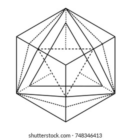 Black and white vector sketch of a tattoo set geometric shape, triangle, polygonal. Line art, line shape, tattoo design, vector illustration.