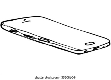 black and white vector sketch of touchscreen mobile phone