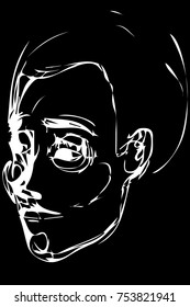 black and white vector sketch of a young man